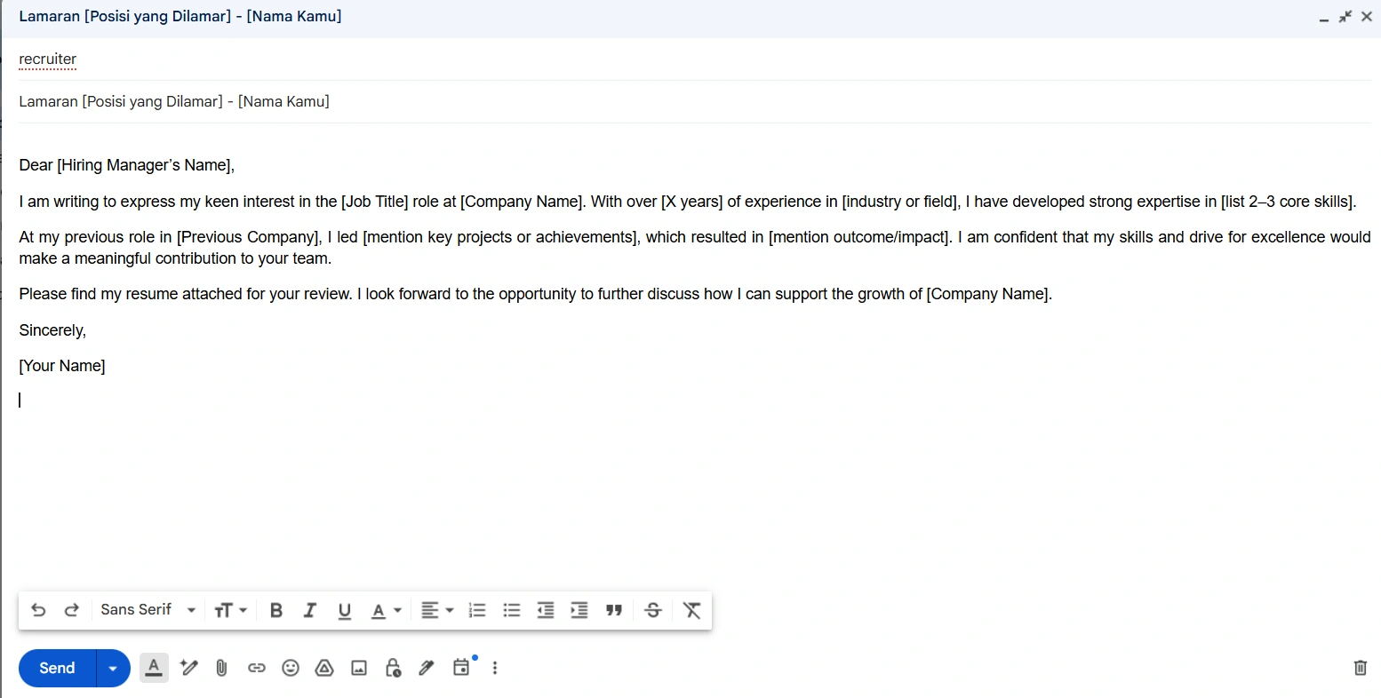 Contoh Body Email Lamaran Kerja Bahasa Inggris (Professional Level)
