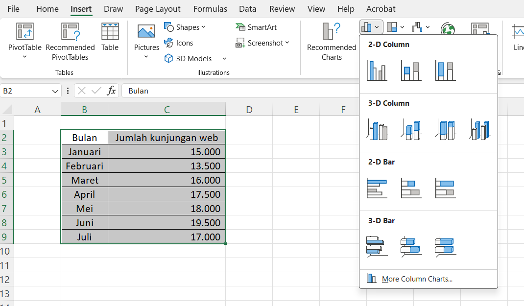 Cara membuat diagram batang di excel