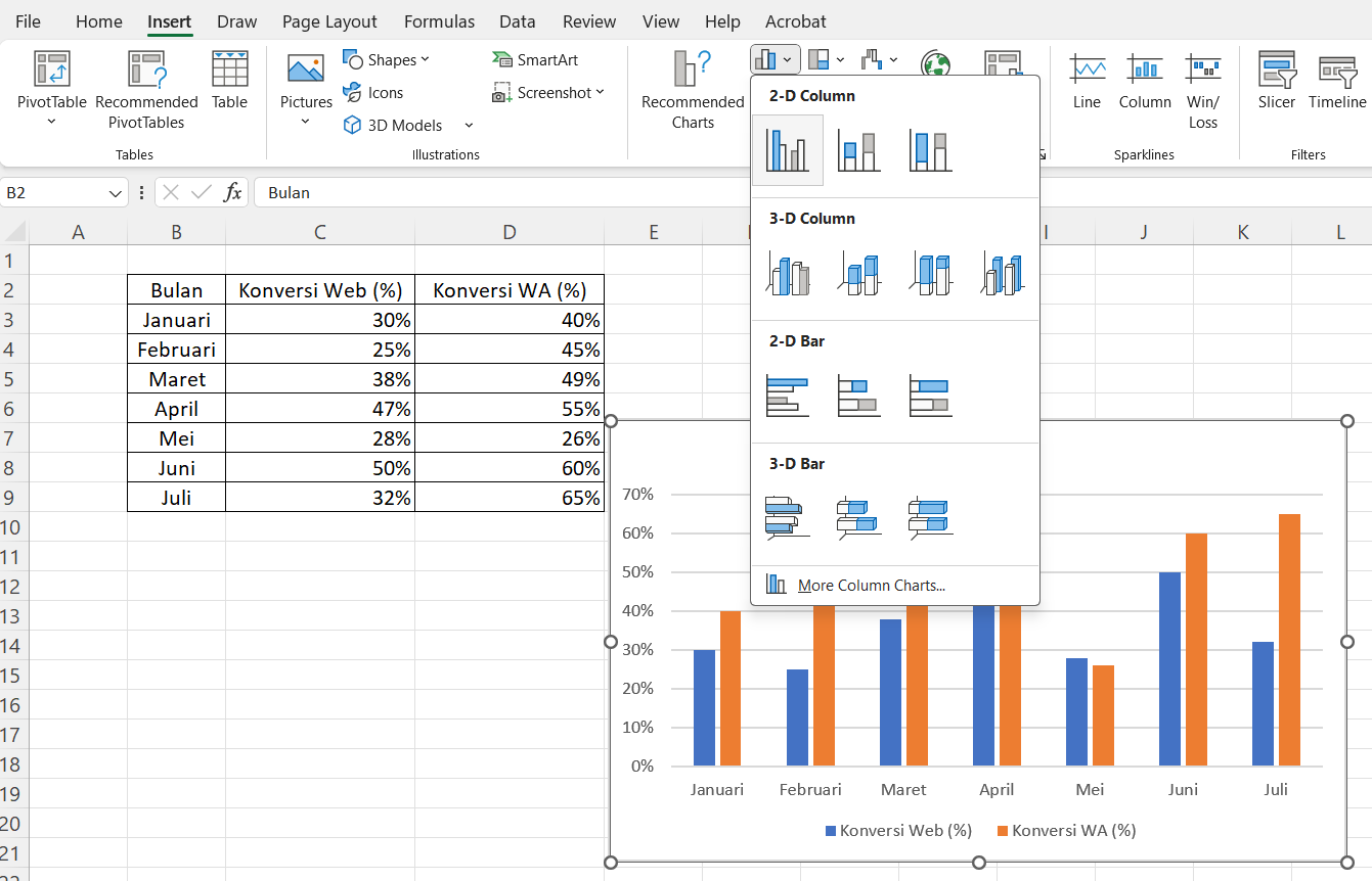 Cara membuat diagram batang di excel