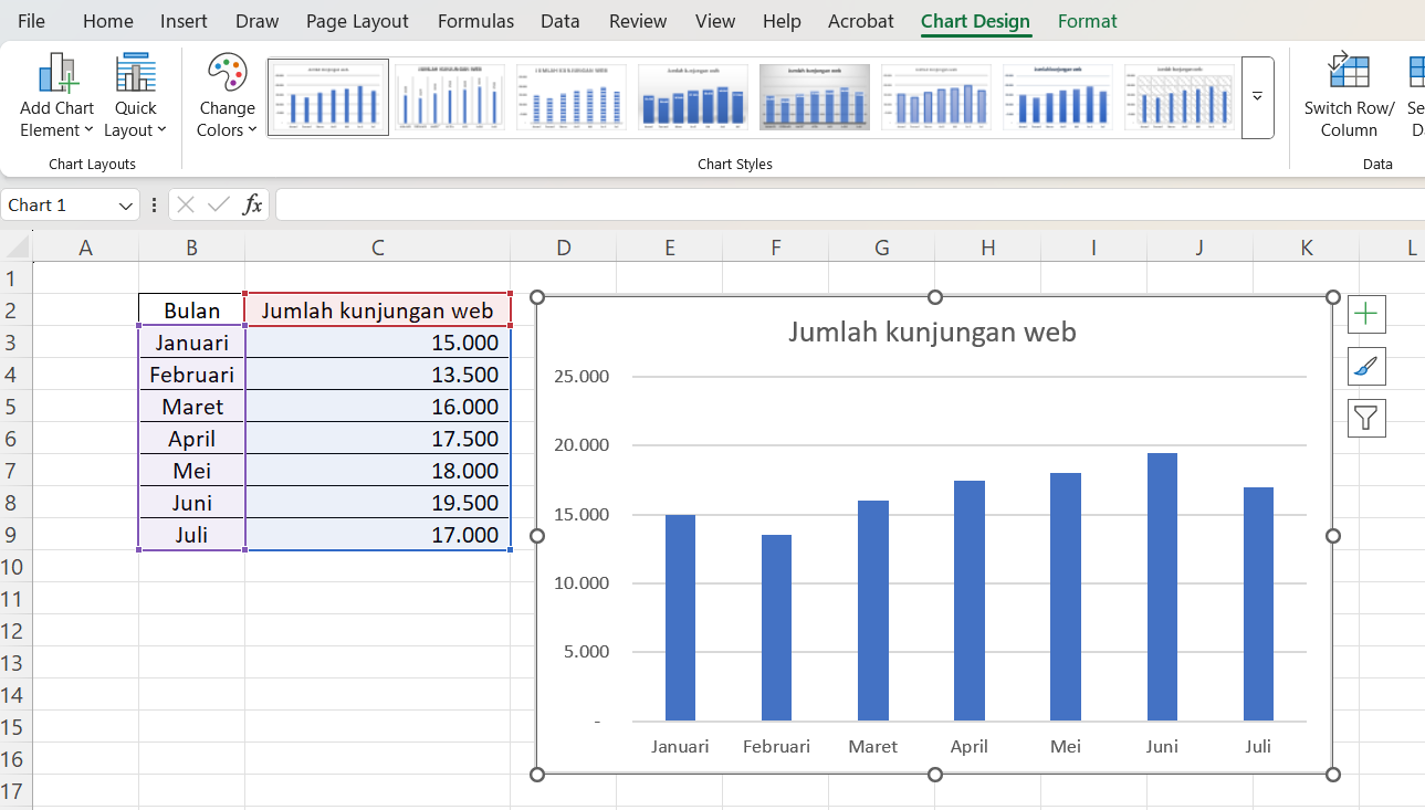 Cara membuat diagram batang di excel