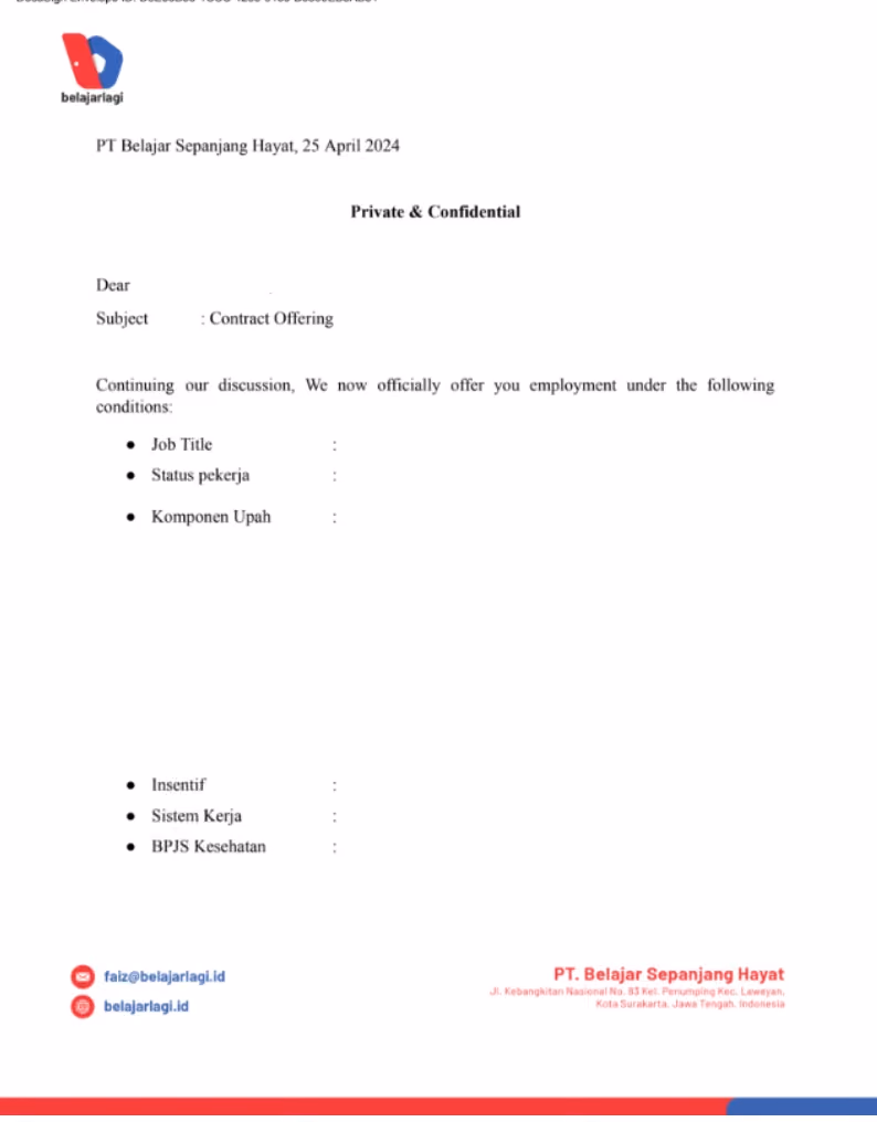 contoh offering letter