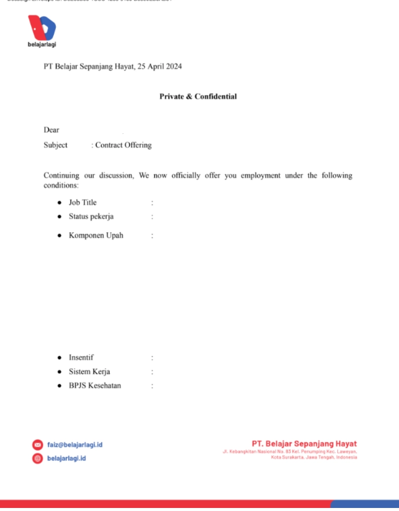 contoh offering letter