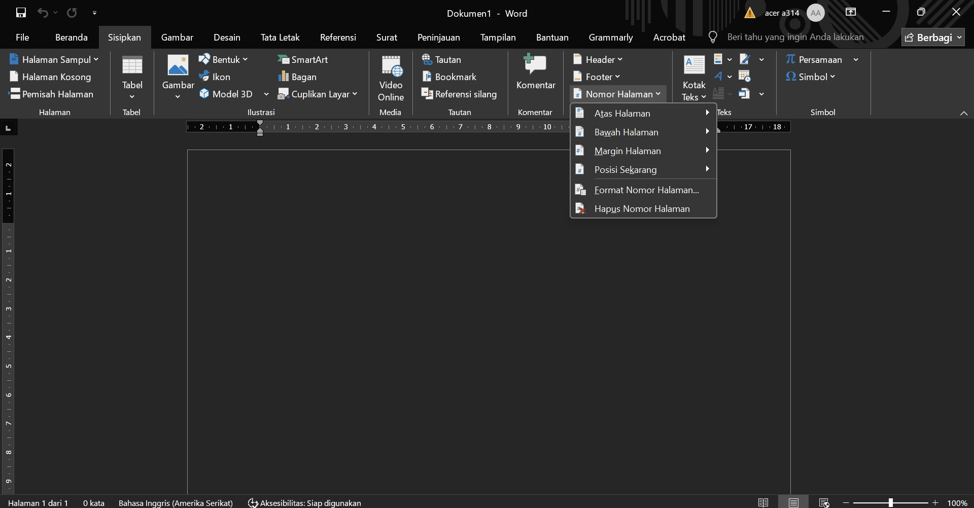 cara membuat nomor halaman di word