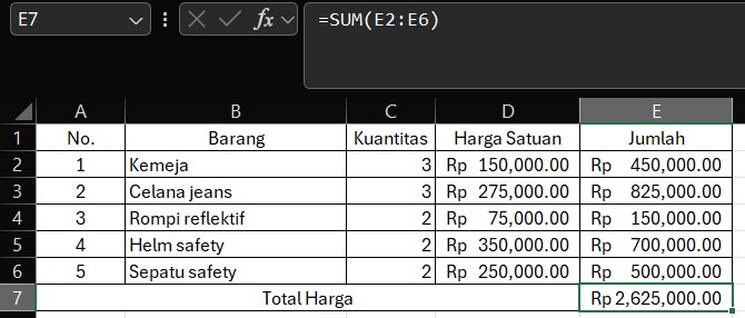 cara menjumlahkan di excel