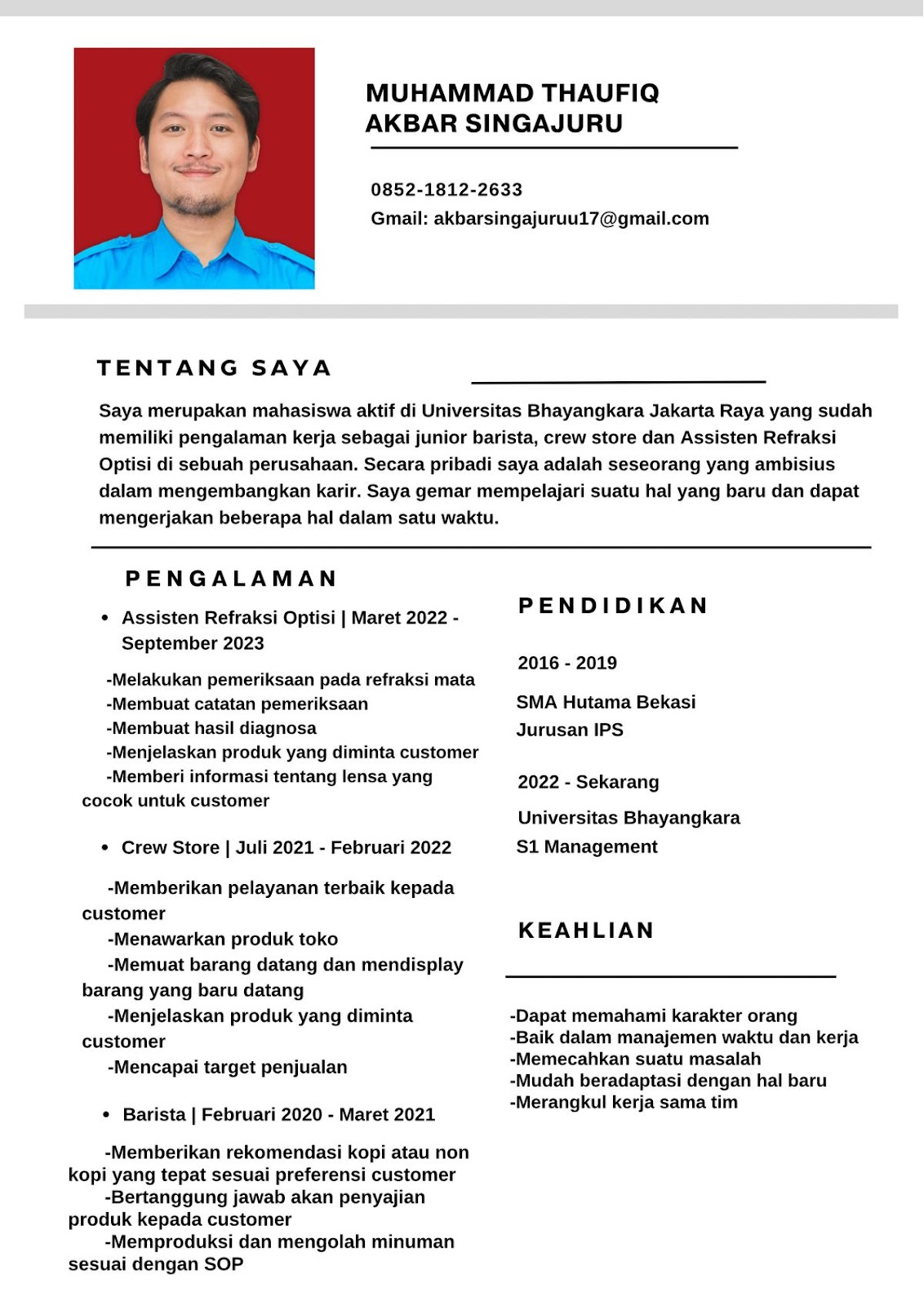 contoh daftar riwayat hidup