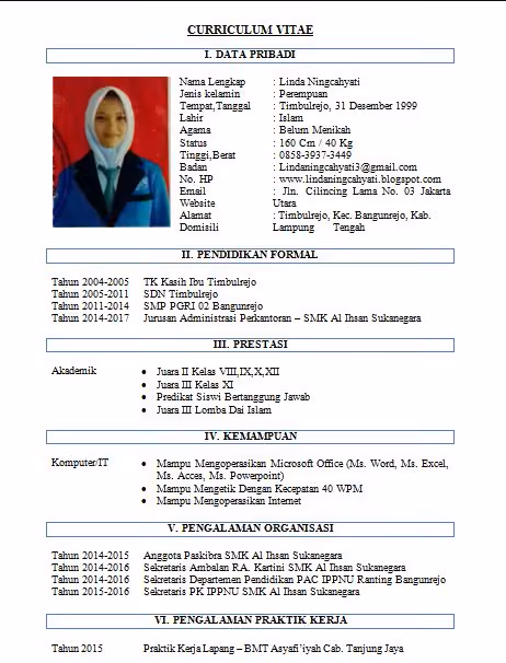 contoh daftar riwayat hidup