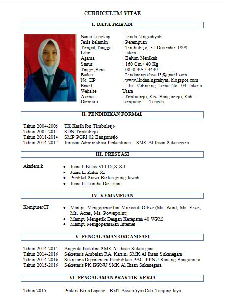 contoh daftar riwayat hidup