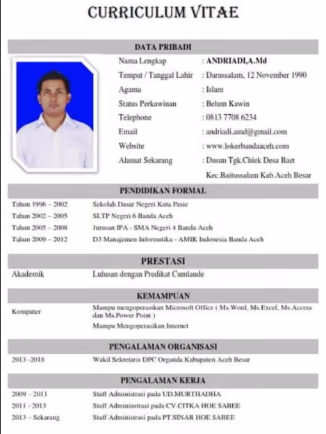 contoh daftar riwayat hidup
