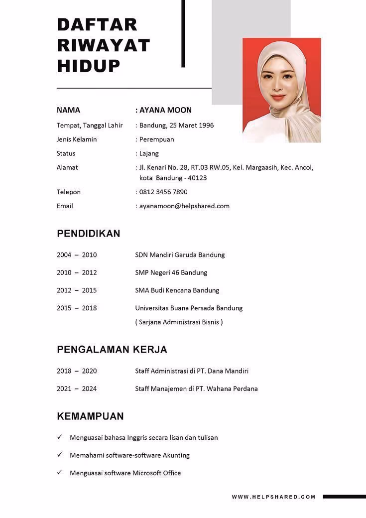 contoh daftar riwayat hidup