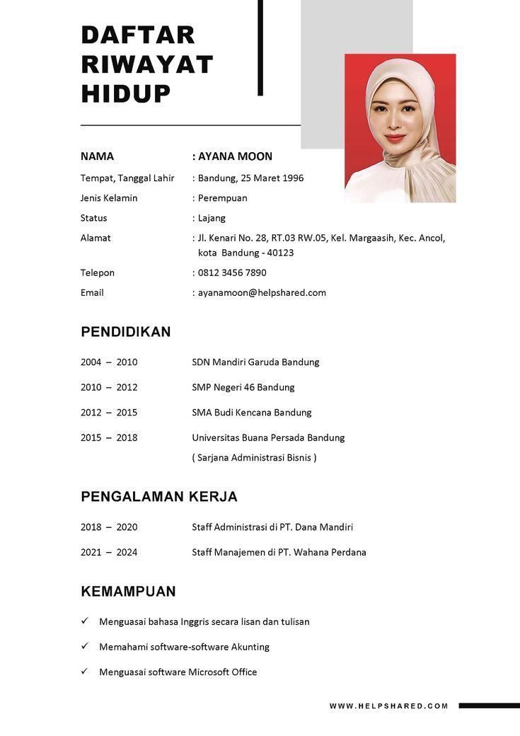 contoh daftar riwayat hidup