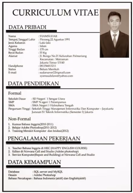 contoh daftar riwayat hidup