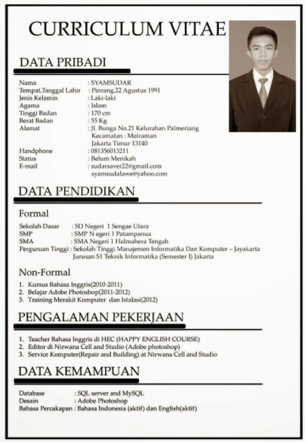 contoh daftar riwayat hidup