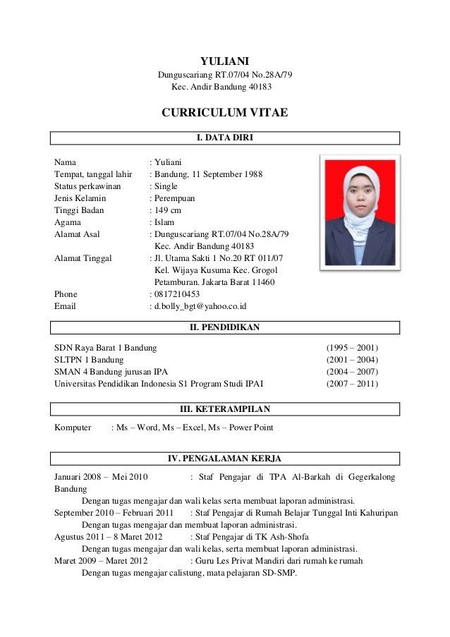 contoh daftar riwayat hidup guru