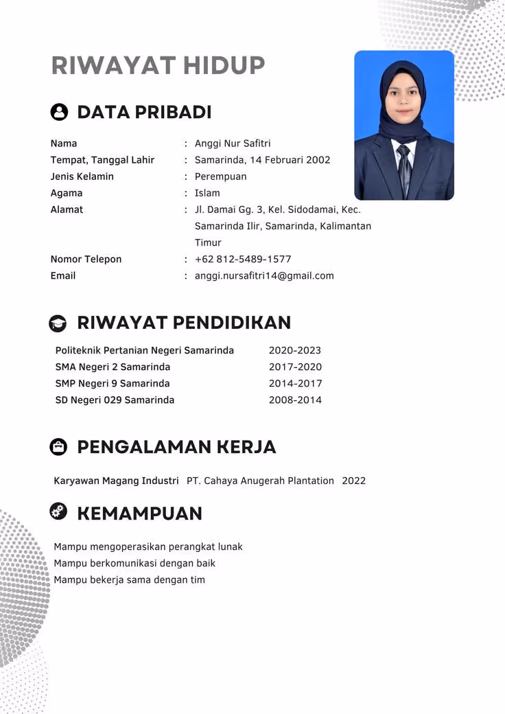 contoh daftar riwayat hidup pengalaman magang