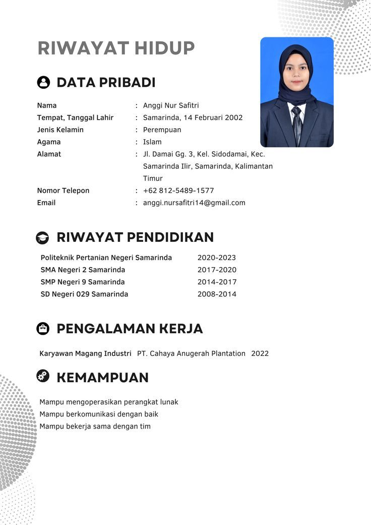 contoh daftar riwayat hidup pengalaman magang