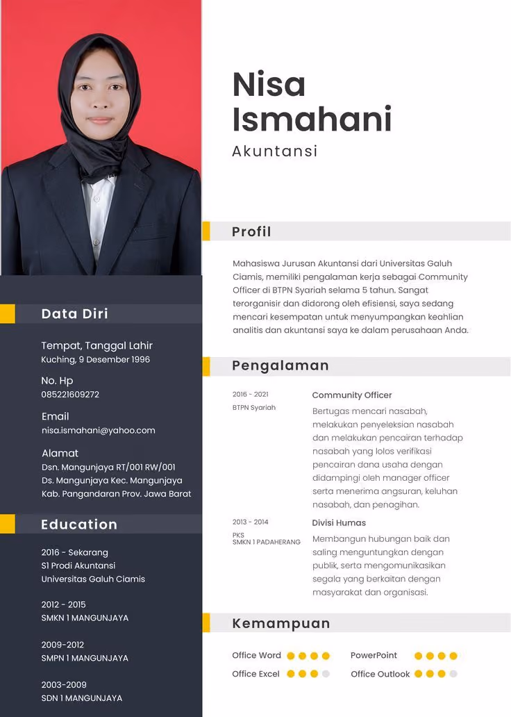 contoh daftar riwayat hidup