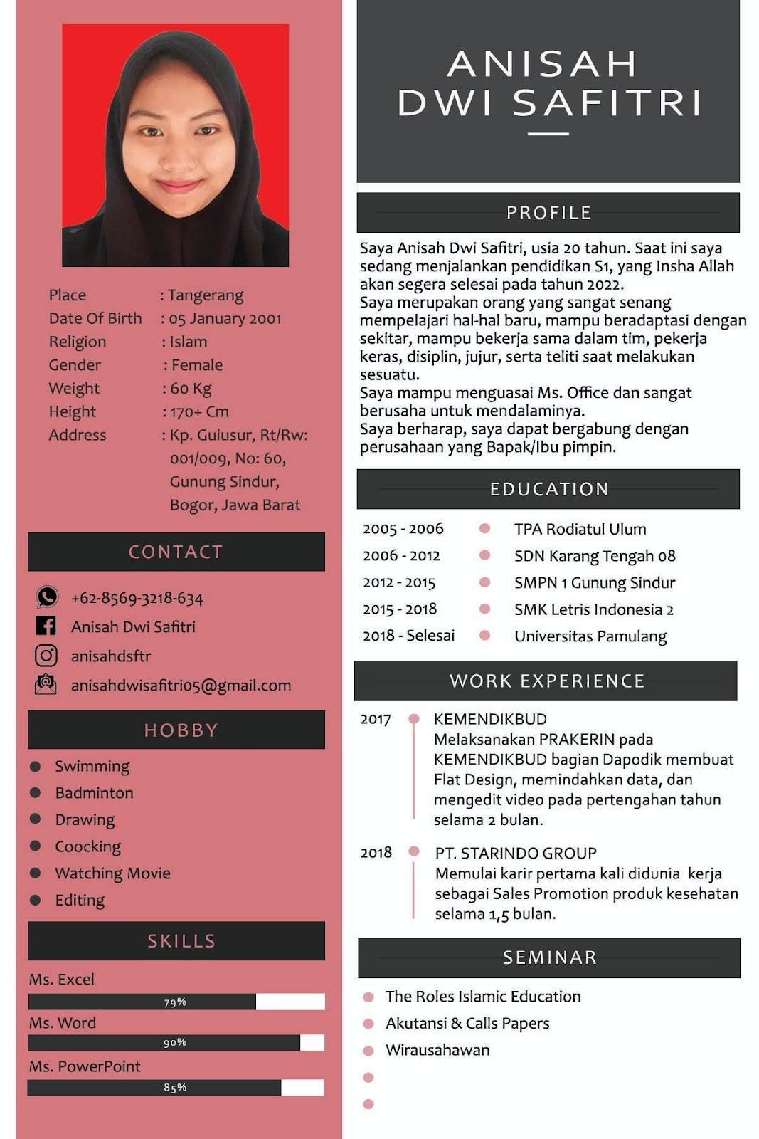 contoh daftar riwayat hidup mahasiswa aktif