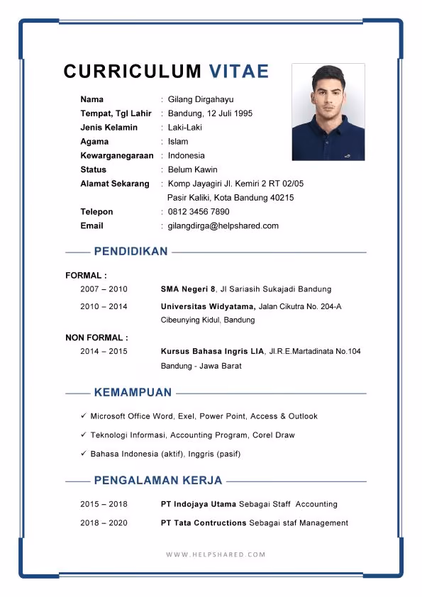 contoh daftar riwayat hidup untuk profesional