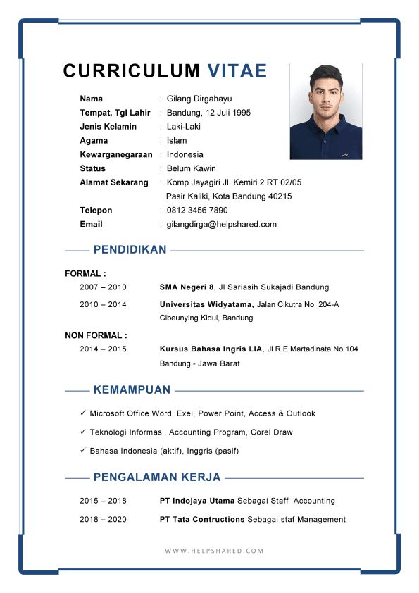 contoh daftar riwayat hidup untuk profesional