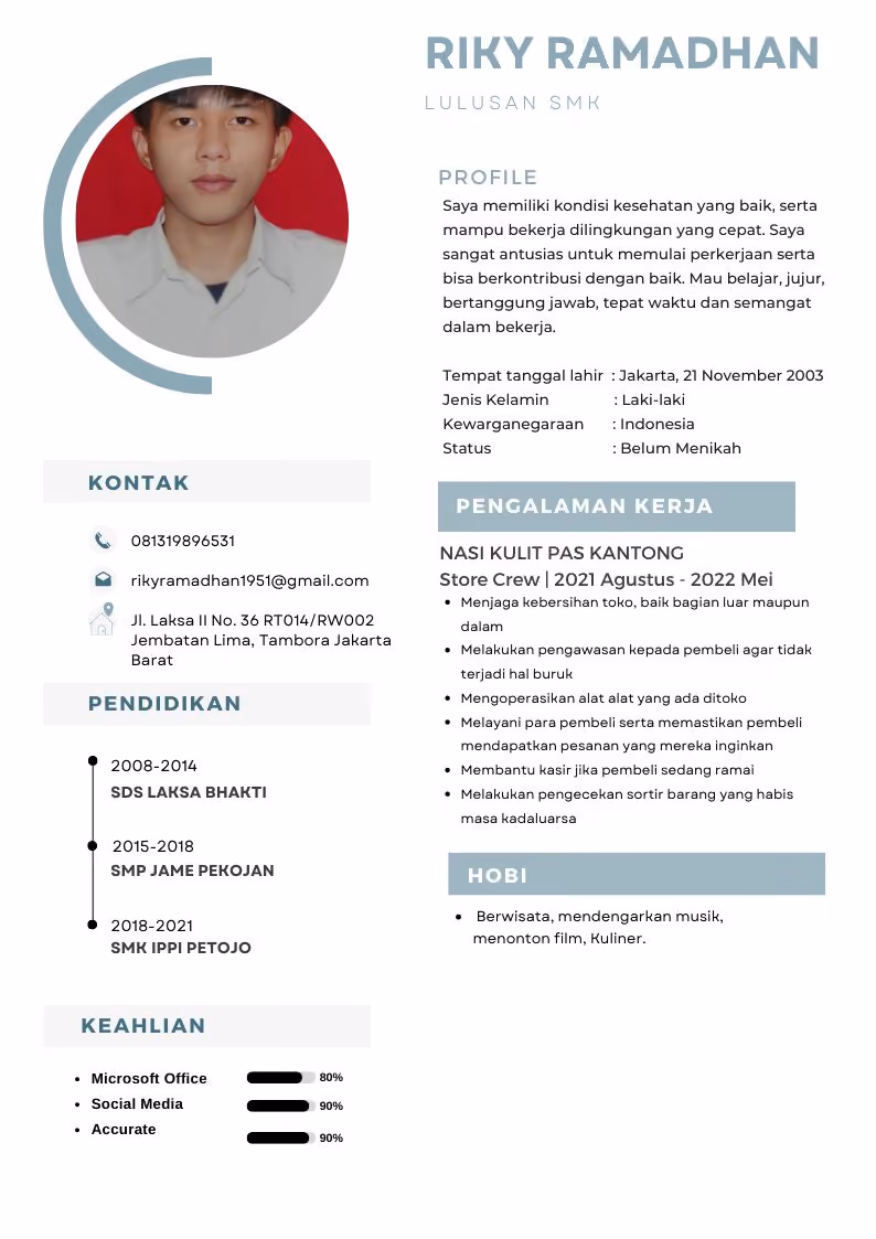 contoh daftar riwayat hidup lulusan SMK