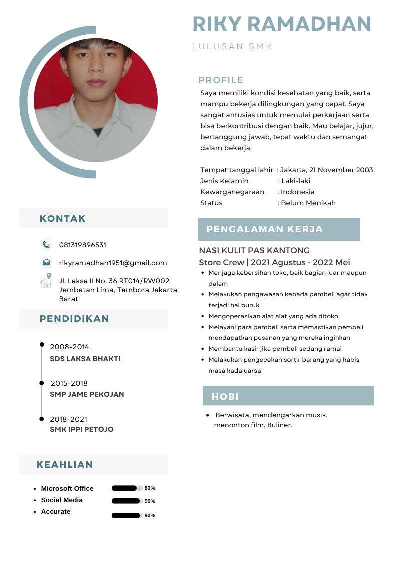 contoh daftar riwayat hidup lulusan SMK