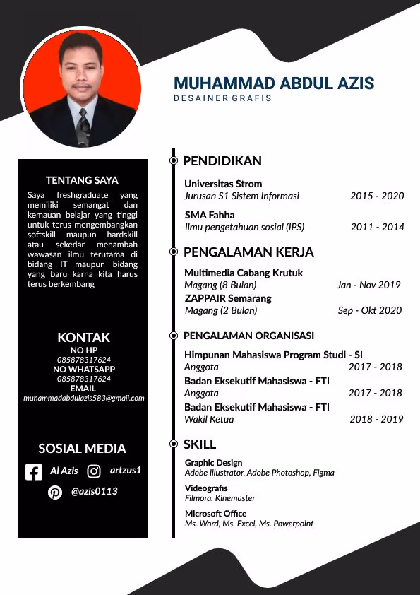 contoh daftar riwayat hidup fresh graduate desain grafis