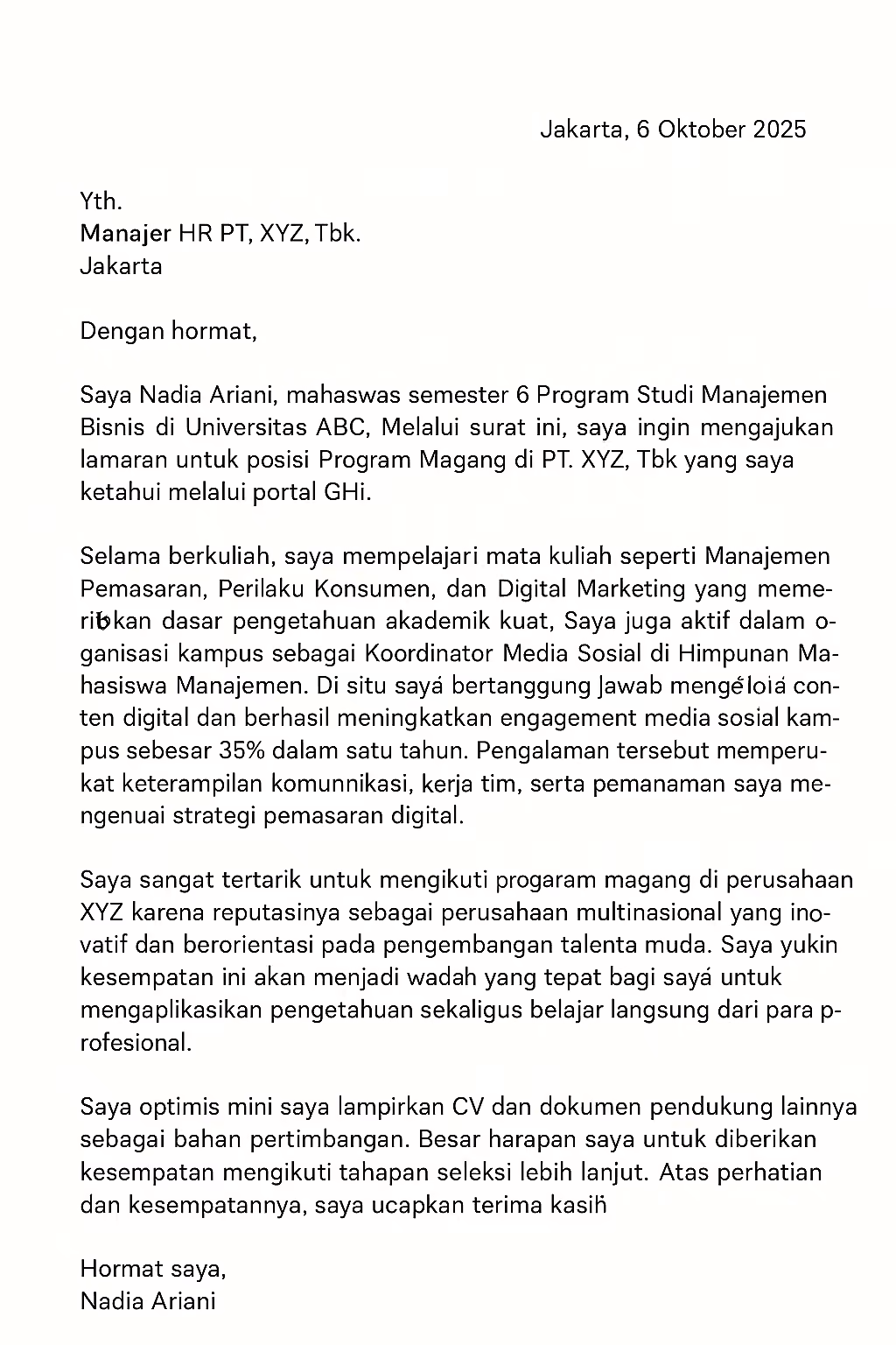 contoh cover letter