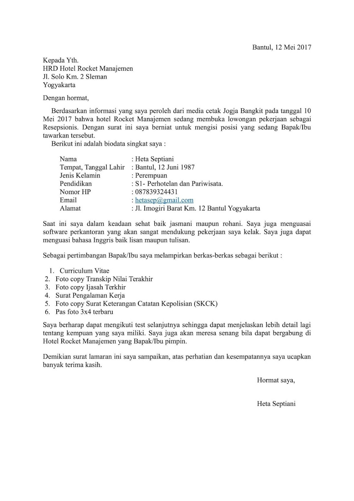 contoh cover letter