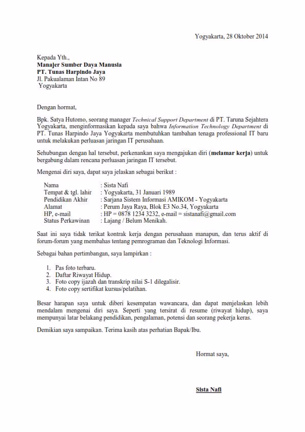 contoh cover letter