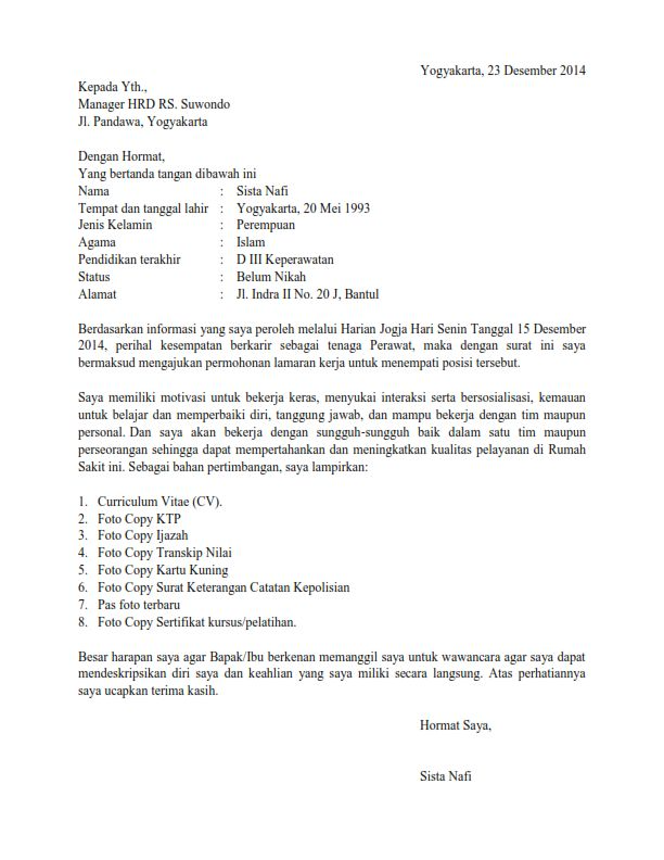 contoh cover letter