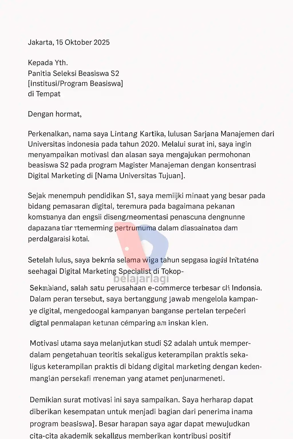 contoh motivation letter