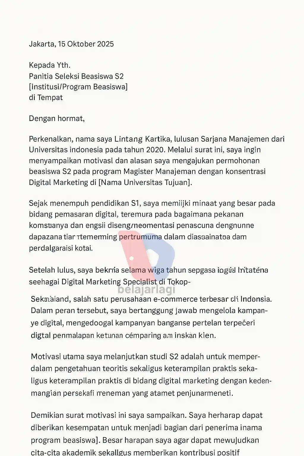 contoh motivation letter