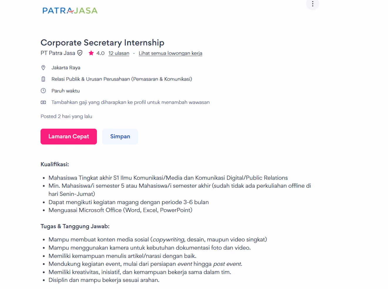 lowongan internship