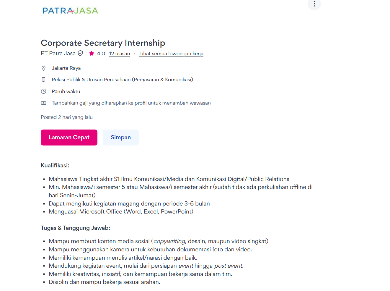 lowongan internship