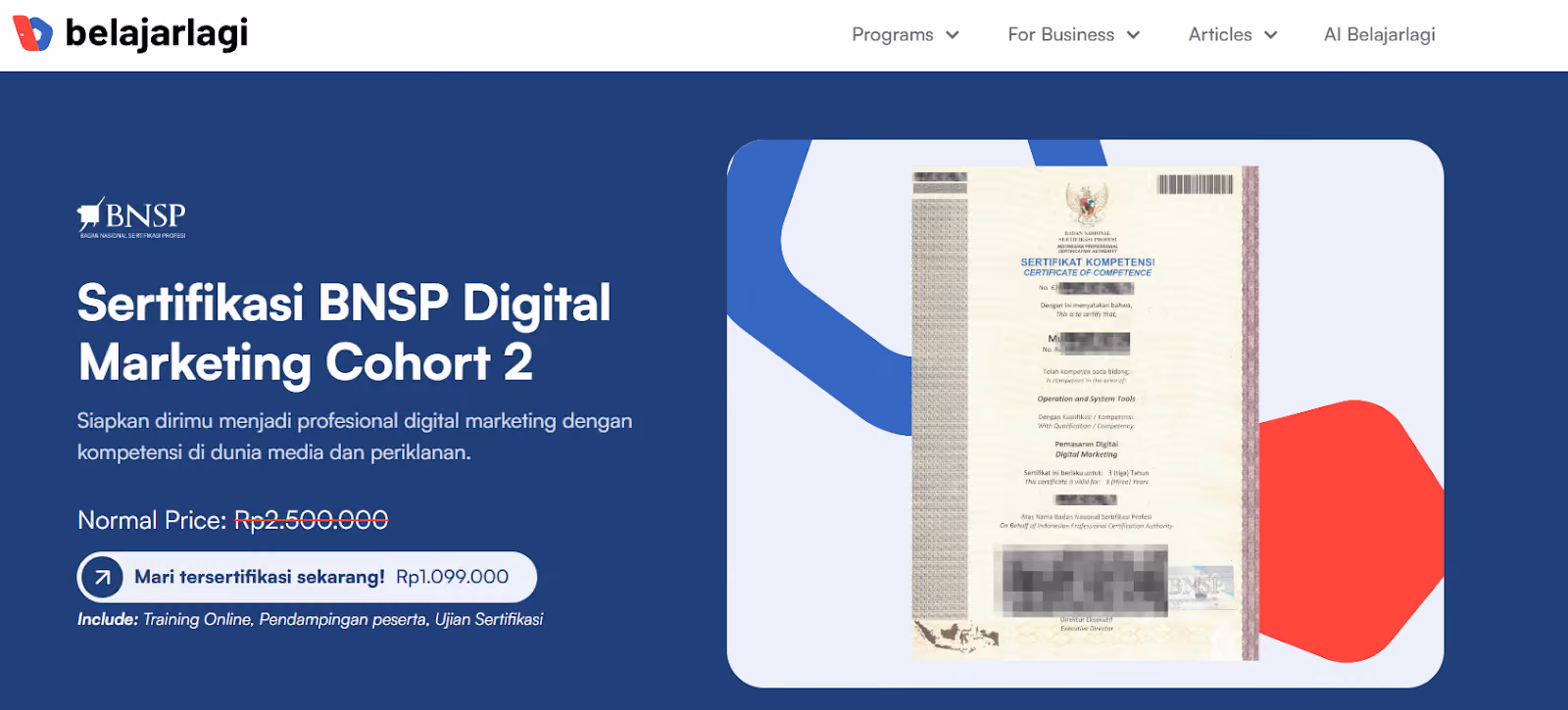 Sertifikasi BNSP digital marketing - CertiHub by Belajarlagi