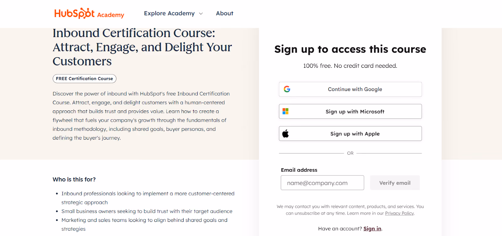 Rekomendasi pelatihan sertifikasi gratis: inbound hubspot