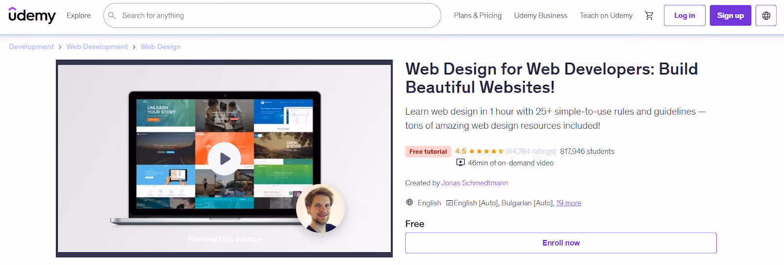 Rekomendasi pelatihan sertifikasi gratis: udemy web design