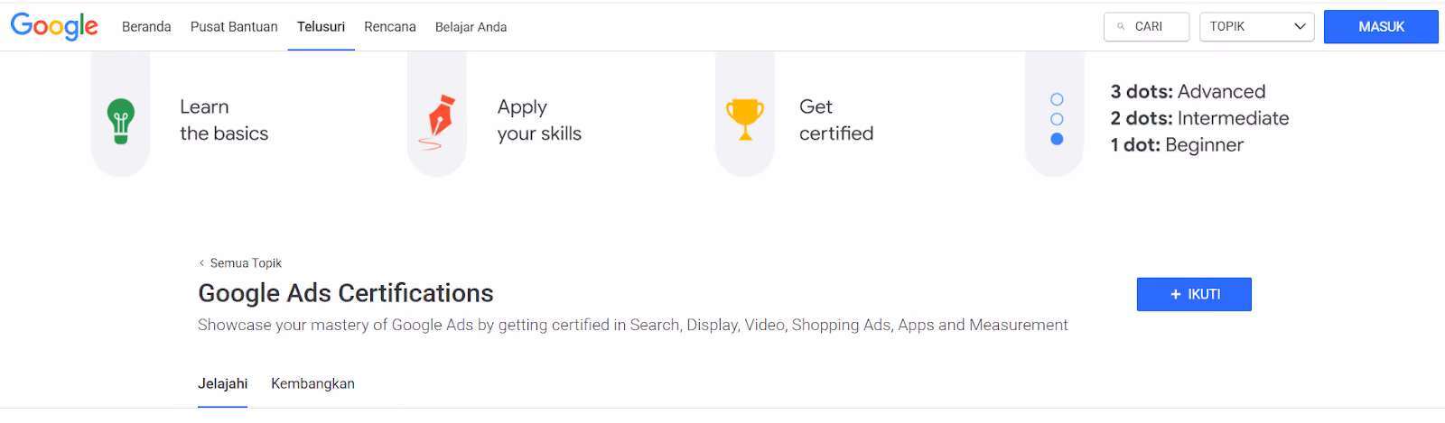 Rekomendasi pelatihan sertifikasi gratis: google ads certification