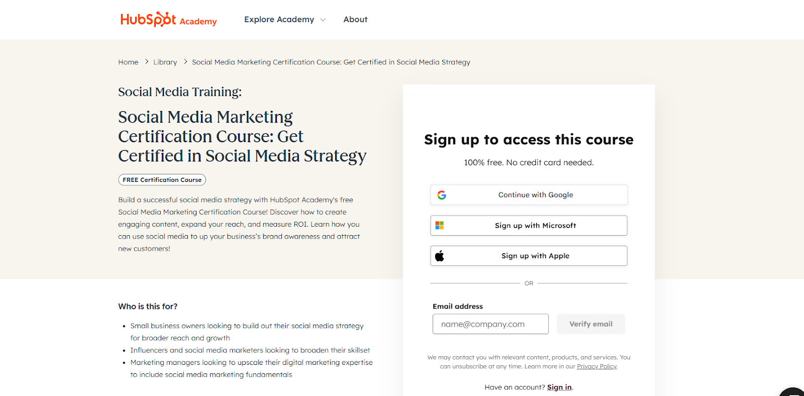 Rekomendasi pelatihan sertifikasi gratis: hubspot social media