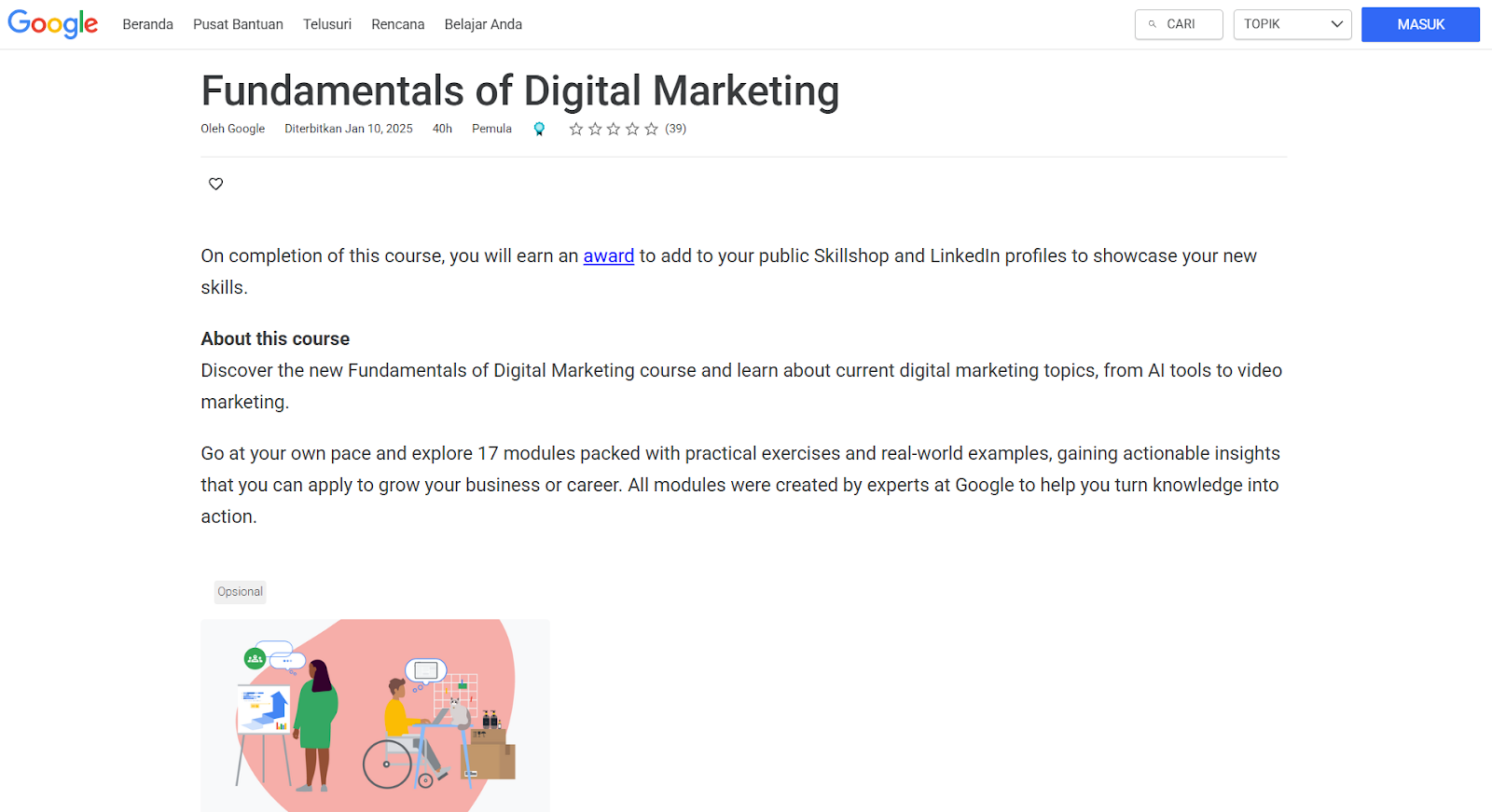 Rekomendasi pelatihan sertifikasi gratis: google skillshop