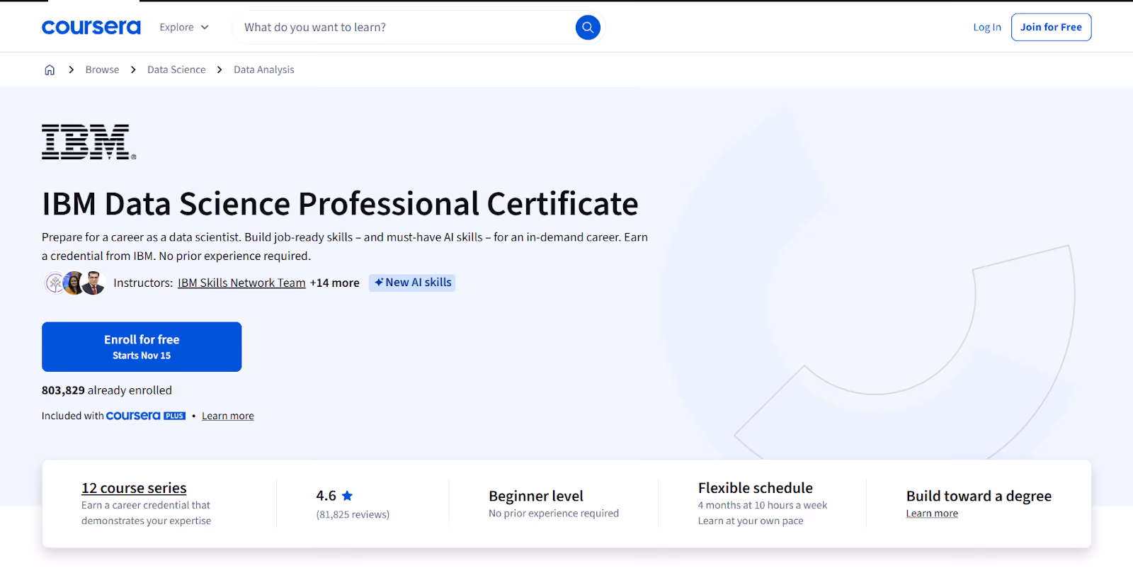 Rekomendasi pelatihan sertifikasi gratis: IBM Data science