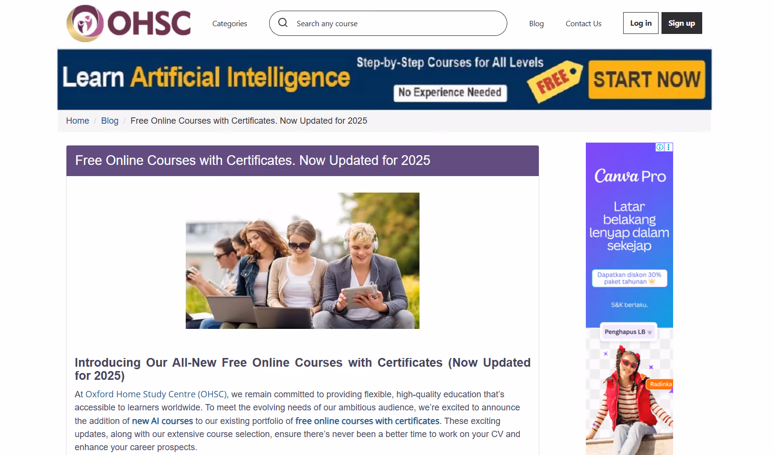 Rekomendasi pelatihan sertifikasi gratis: oxford home study center