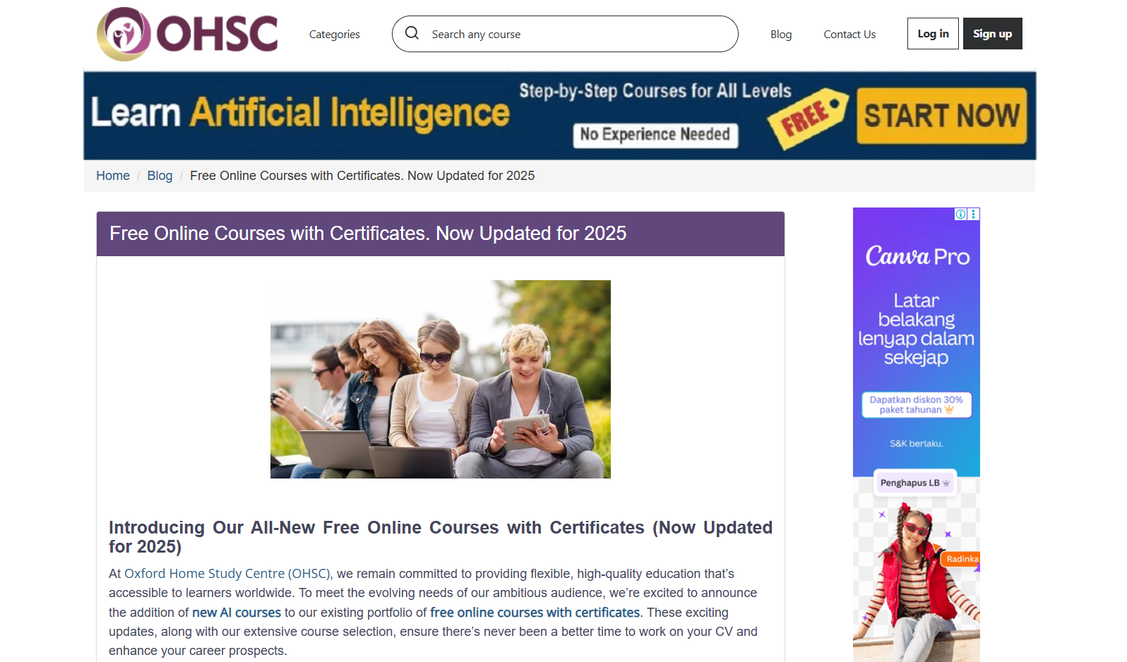 Rekomendasi pelatihan sertifikasi gratis: oxford home study center