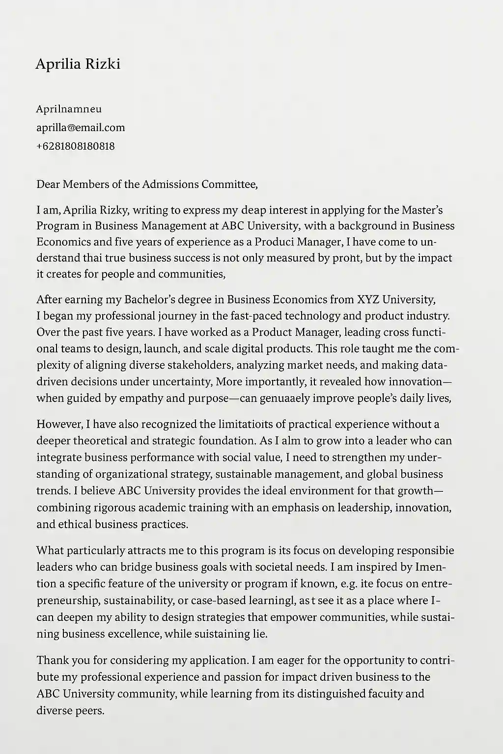 contoh motivation letter untuk beasiswa