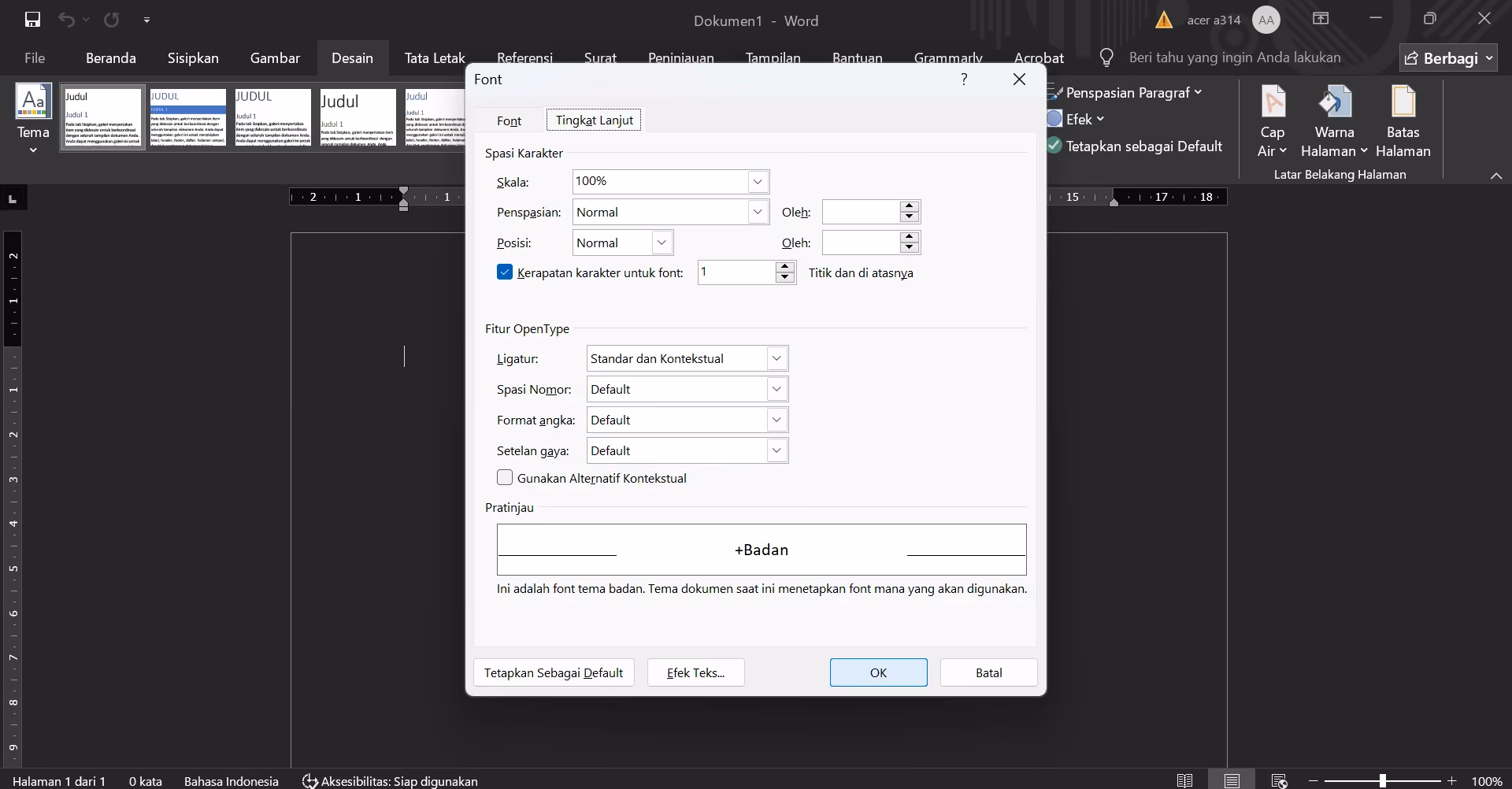 Mempercantik font dengan kerning