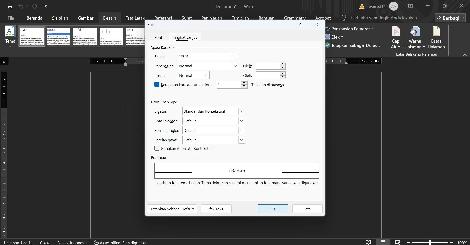 Mempercantik font dengan kerning