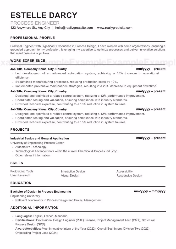 Contoh CV ATS Process Engineer