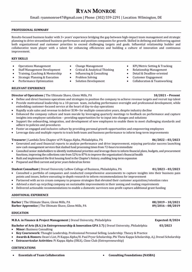 Contoh CV ATS Operations Manager