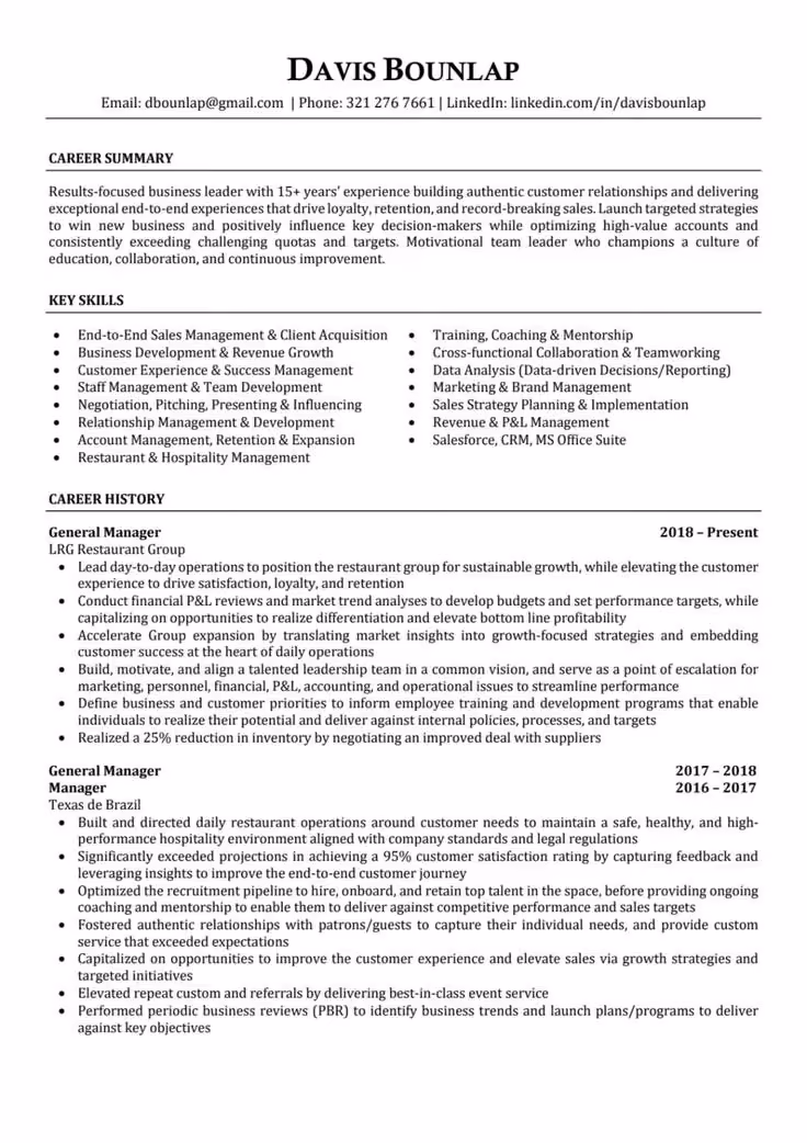 CV ATS General Manager