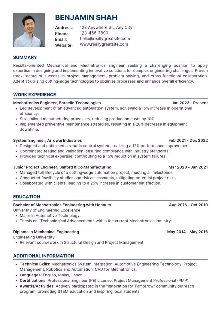 Contoh CV ATS Mechanical Engineer